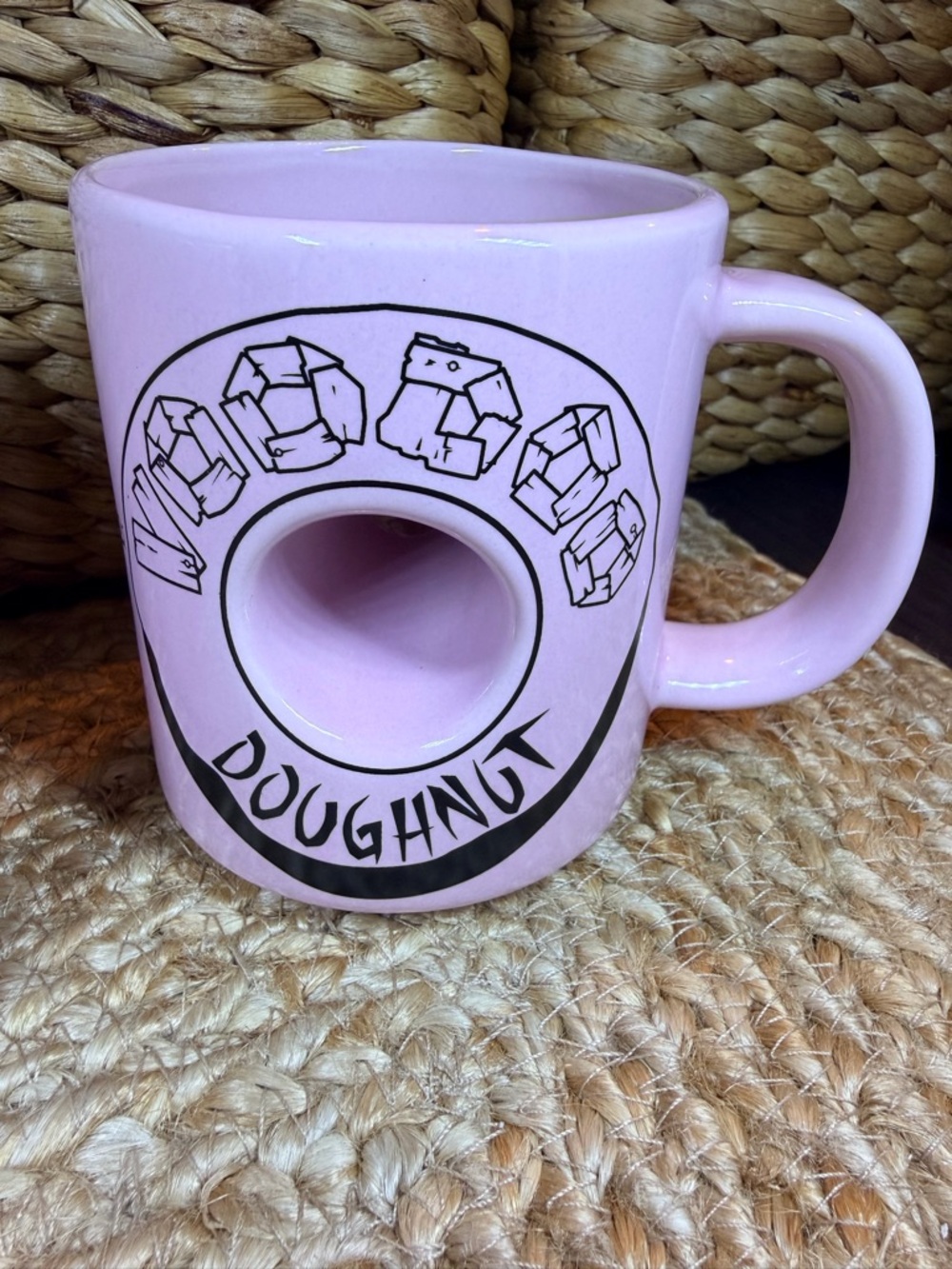 Voodoo Doughnut Pink Mug with Center Hole - “The Magic Is In The Hole”